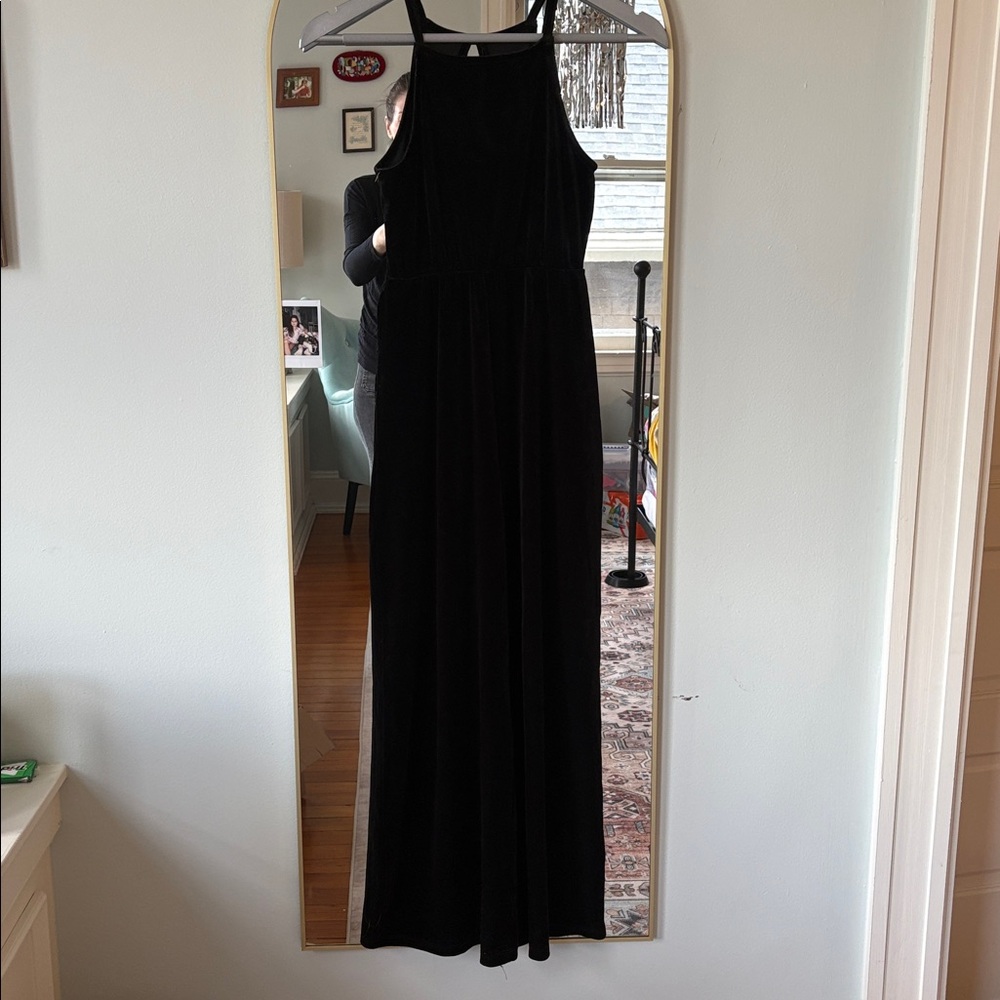 NWT H&M wide leg jumpsuit, black velour, girls 10-12